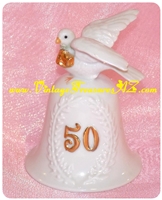 Image for 50th Anniversary Commemorative Enesco Porcelain Lovebird Wedding Bell #E 9014 Made in Mexico ca 1970s-1990s <b><span style='color:red'>*****PRIORITY MAIL SHIPPING INCLUDED – DOMESTIC ORDERS ONLY!*****</span></b><span style='color:purple'>